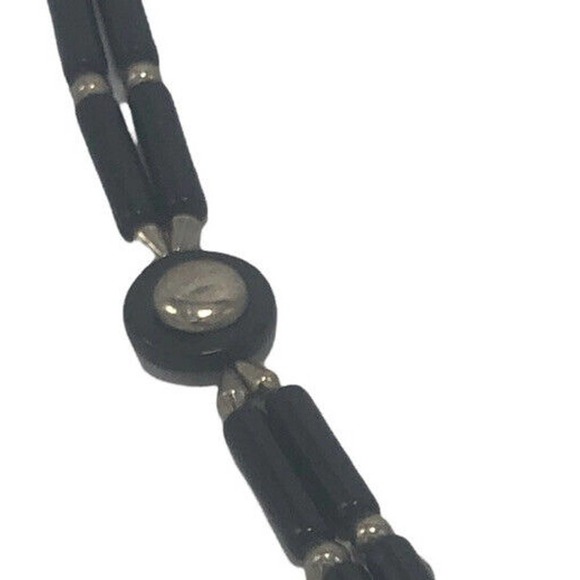 1950s Japan Long Silver Black Ceramic Bead Statement Necklace - Picture 6 of 6